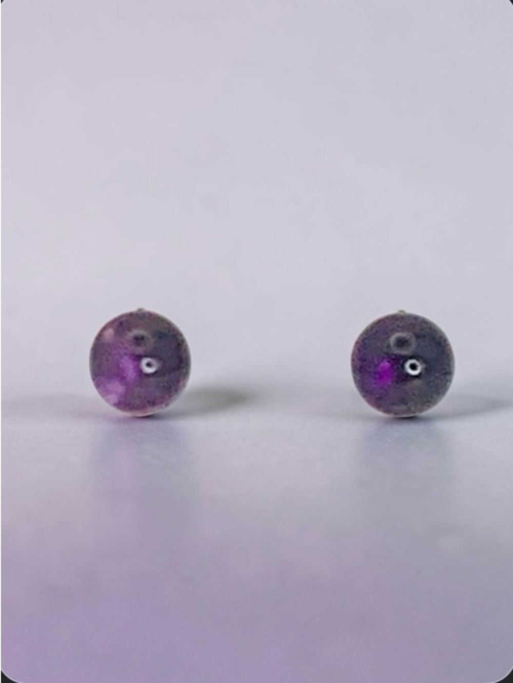 Natural Amethyst 5 mm Ball & 925 Sterling Post Stud Earrings - Picture 4 of 7